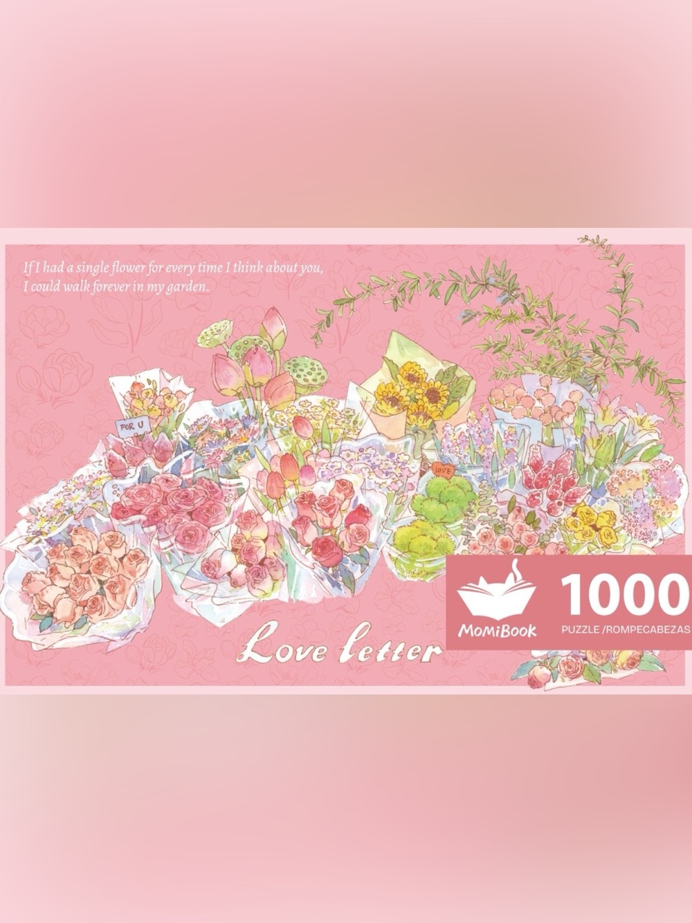 'Love Letter' Pink Floral Wall Art Puzzle Poster